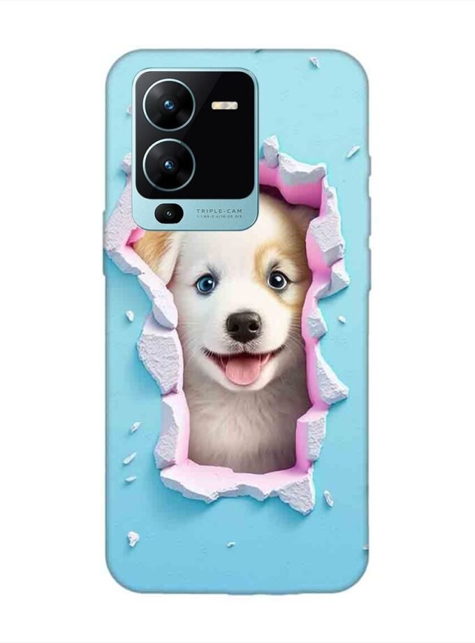 Printed Back Cover for Vivo V25 Pro (5G) Close Up Dog Looking Out Hole Wall