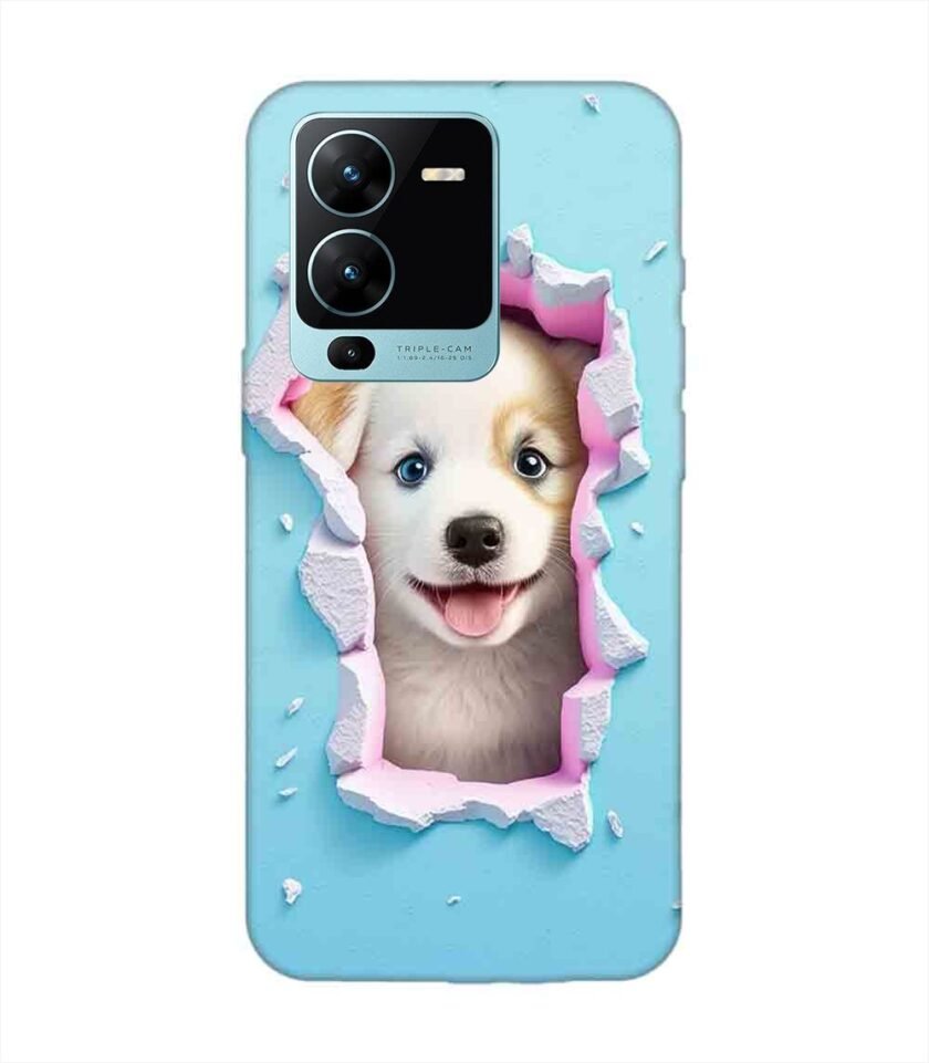 Printed Back Cover for Vivo V25 Pro (5G) Close Up Dog Looking Out Hole Wall
