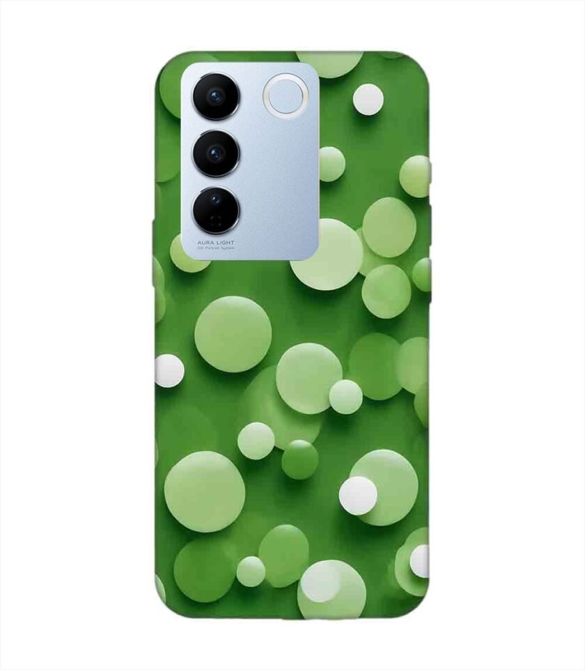 Printed Back Cover for Vivo V27 (5G) Close Up Green Background With White Polka Dots