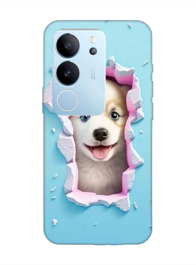 Printed Back Cover for Vivo V29 Pro (5G) Close Up Dog Looking Out Hole Wall