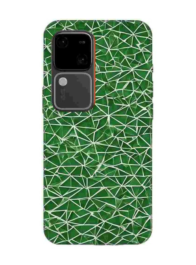 Printed Back Cover for Vivo V30 (5G) Close Up Green White Geometric Pattern