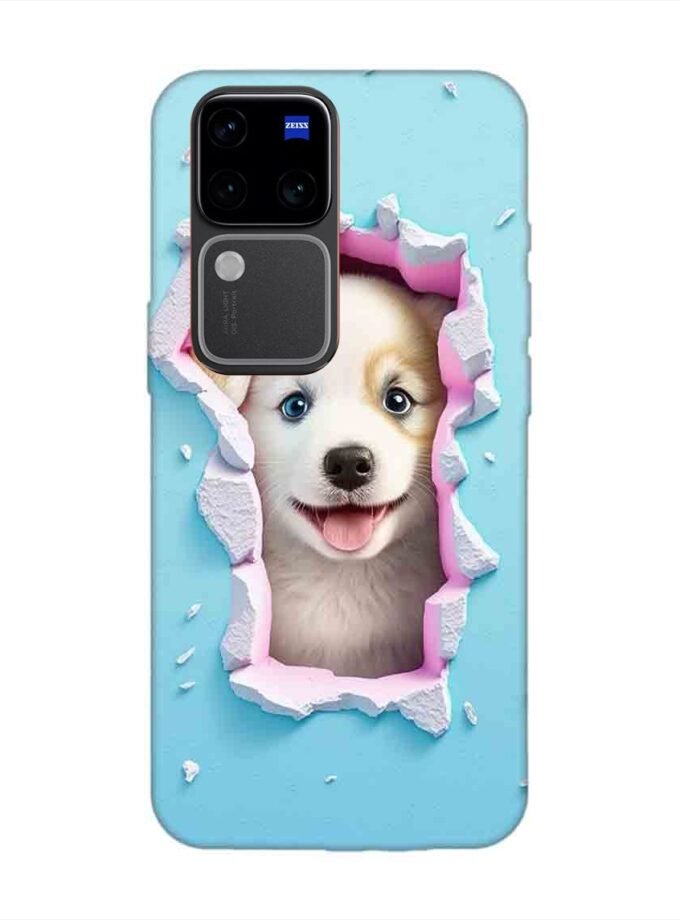 Printed Back Cover for Vivo V30 Pro (5G) Close Up Dog Looking Out Hole Wall