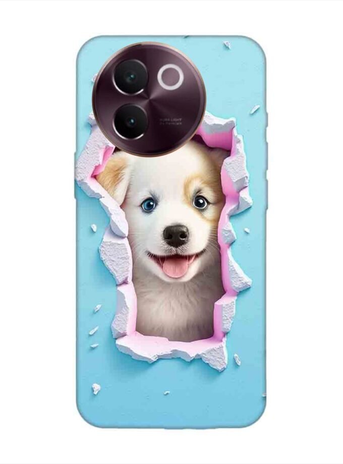 Printed Back Cover for Vivo V30E (5G) Close Up Dog Looking Out Hole Wall
