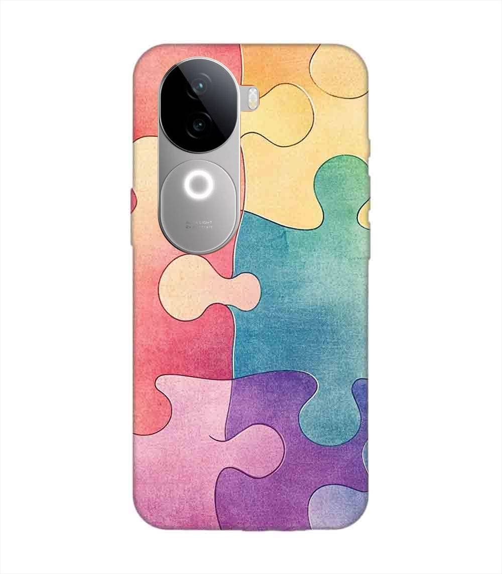 Printed Back Cover for Vivo V40E (5G) Close Up Colorful Puzzle Piece
