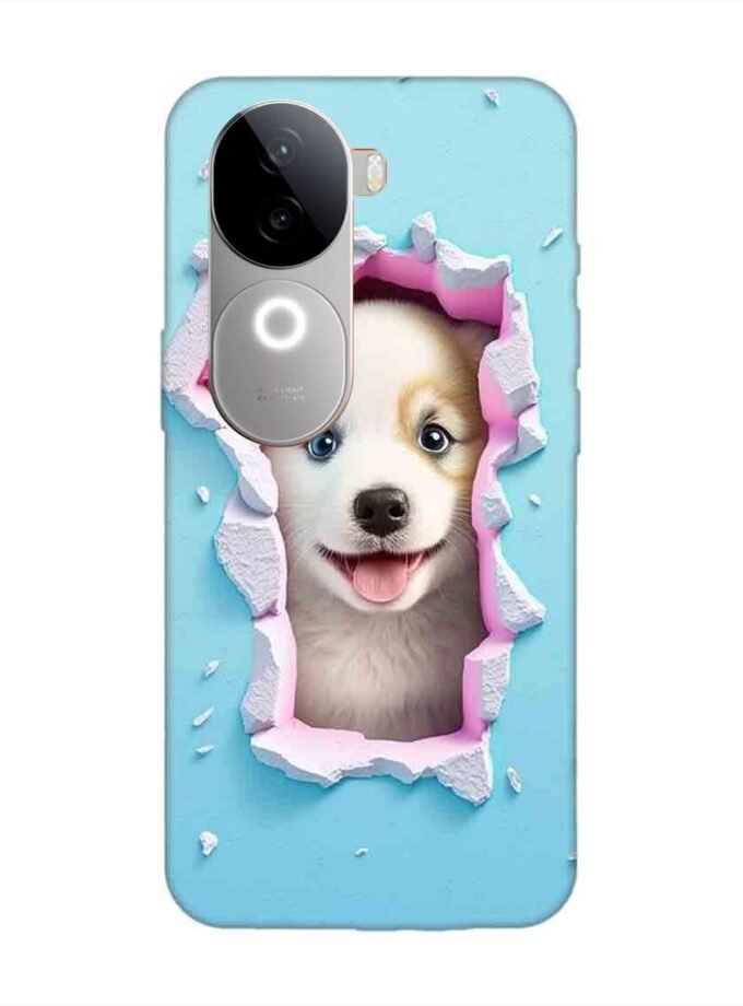 Printed Back Cover for Vivo V40E (5G) Close Up Dog Looking Out Hole Wall