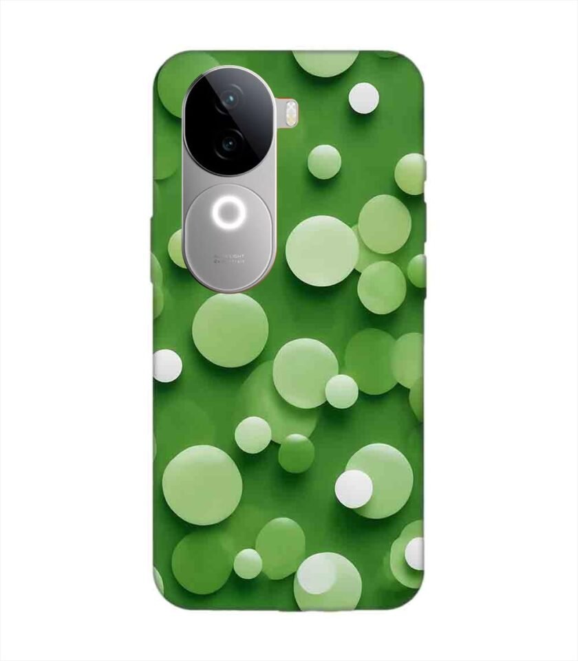 Printed Back Cover for Vivo V40E (5G) Close Up Green Background With White Polka Dots