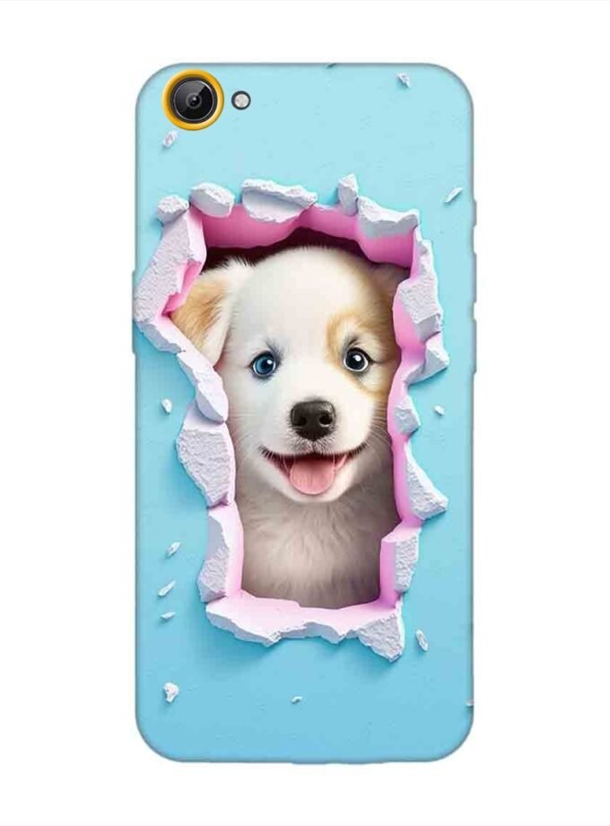 Printed Back Cover for Vivo V5 Lite Close Up Dog Looking Out Hole Wall