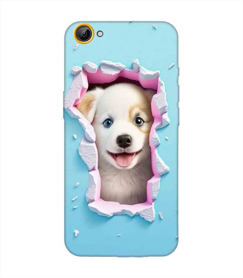 Printed Back Cover for Vivo V5 Lite Close Up Dog Looking Out Hole Wall