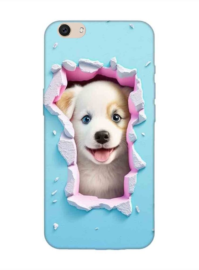 Printed Back Cover for Vivo V5 Plus Close Up Dog Looking Out Hole Wall