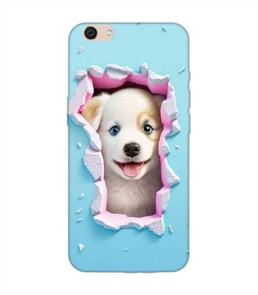 Printed Back Cover for Vivo V5 Plus Close Up Dog Looking Out Hole Wall