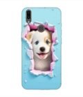 Printed Back Cover for Vivo V9 Pro Close Up Dog Looking Out Hole Wall