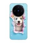 Printed Back Cover for Vivo X100 (5G) Close Up Dog Looking Out Hole Wall