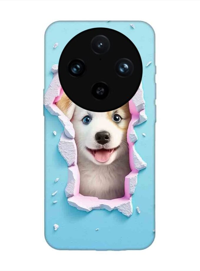 Printed Back Cover for Vivo X100 Pro (5G) Close Up Dog Looking Out Hole Wall