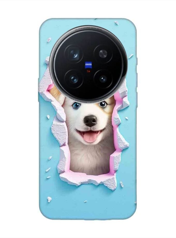 Printed Back Cover for Vivo X200 Pro (5G) Close Up Dog Looking Out Hole Wall