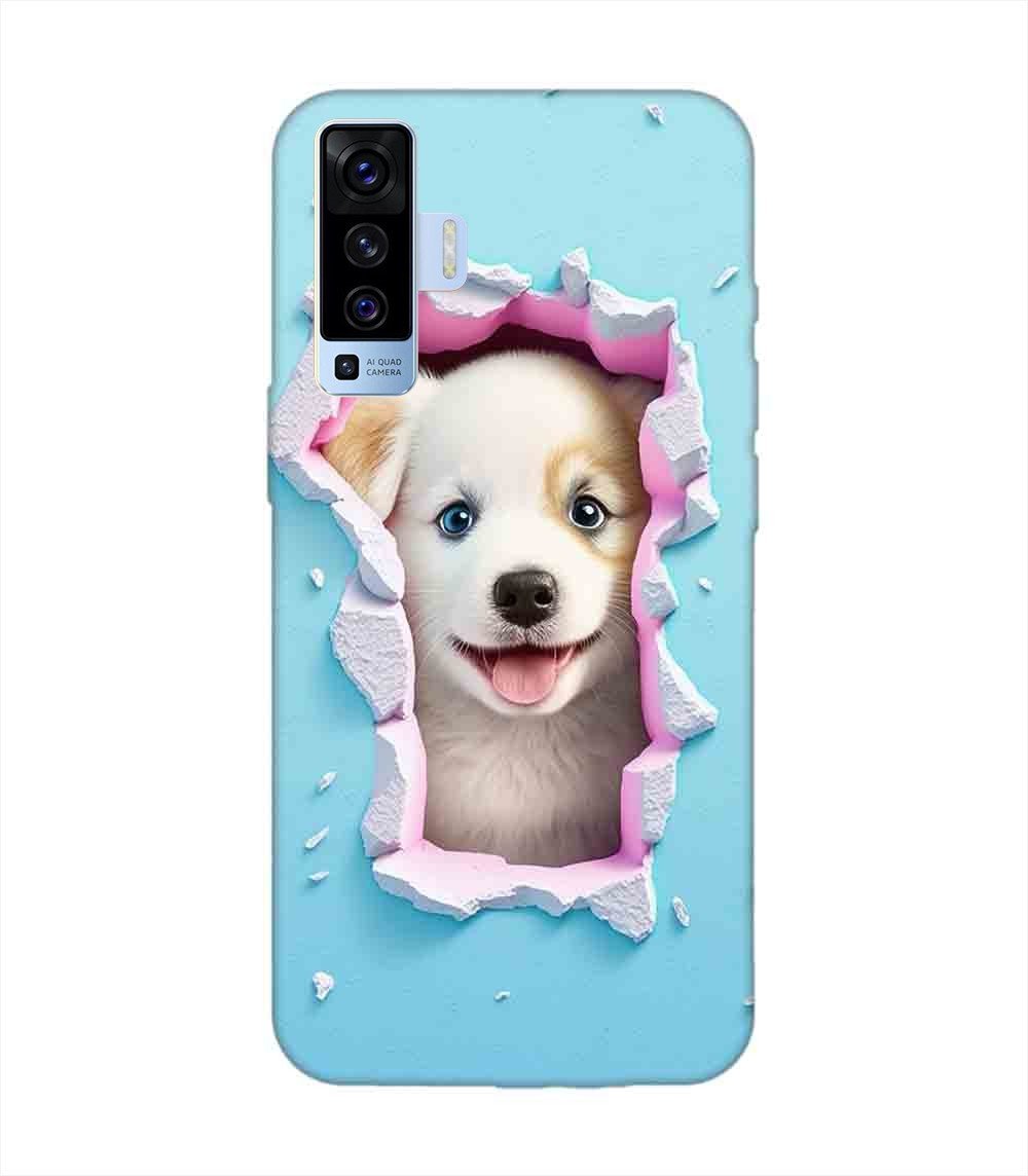 Printed Back Cover for Vivo X50 Close Up Dog Looking Out Hole Wall