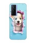 Printed Back Cover for Vivo X70 Pro (5G) Close Up Dog Looking Out Hole Wall