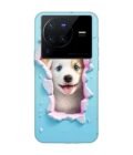 Printed Back Cover for Vivo X80 Pro Close Up Dog Looking Out Hole Wall