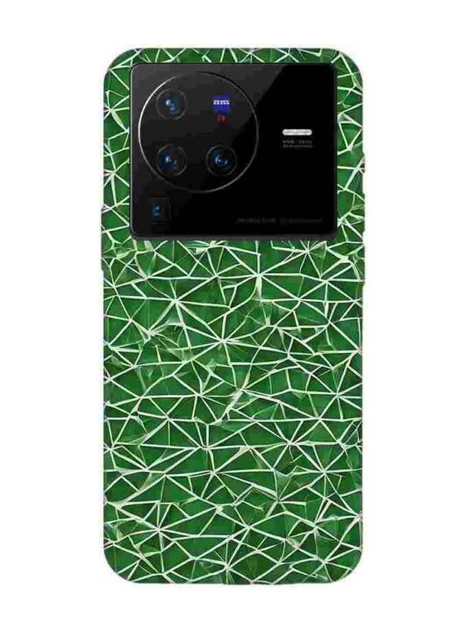 Printed Back Cover for Vivo X80 Pro Close Up Green White Geometric Pattern