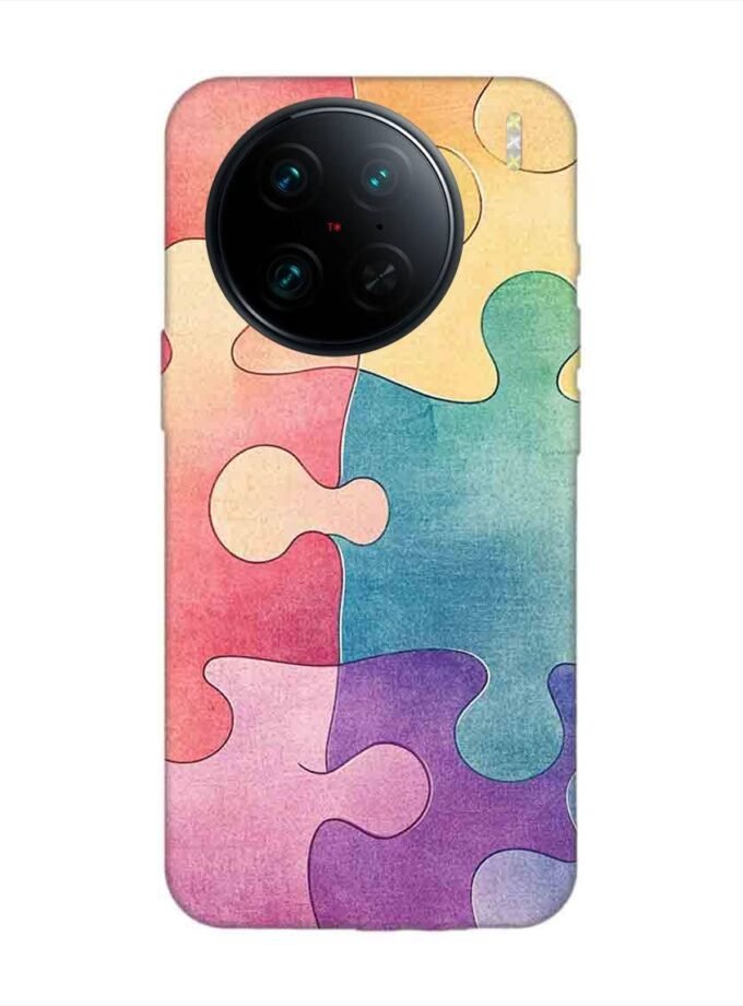 Printed Back Cover for Vivo X90 Pro Close Up Colorful Puzzle Piece