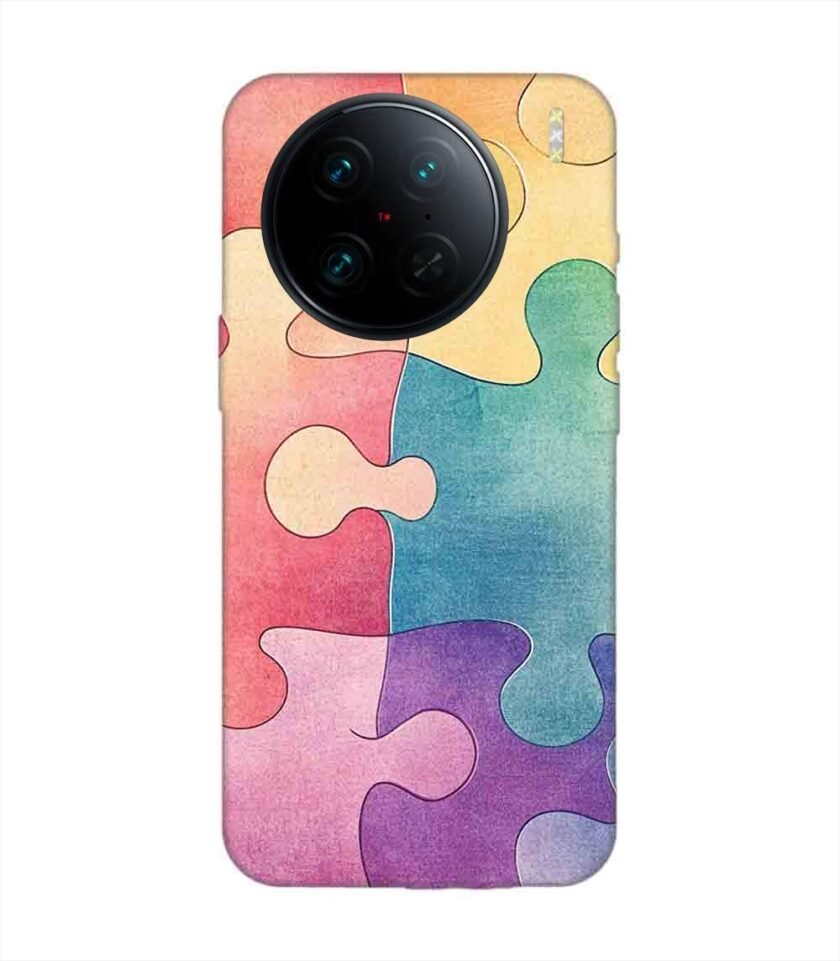 Printed Back Cover for Vivo X90 Pro Close Up Colorful Puzzle Piece