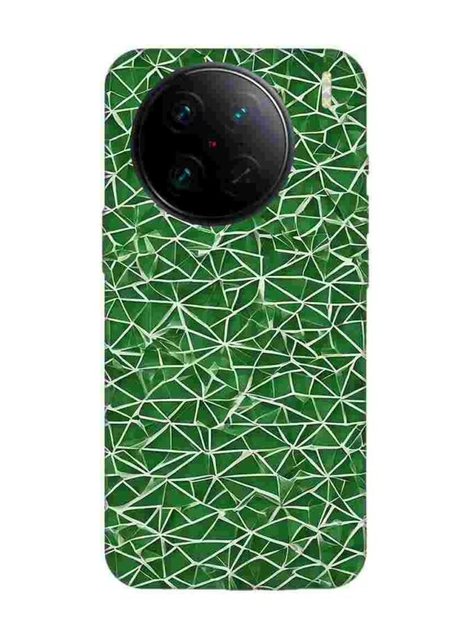 Printed Back Cover for Vivo X90 Pro Close Up Green White Geometric Pattern