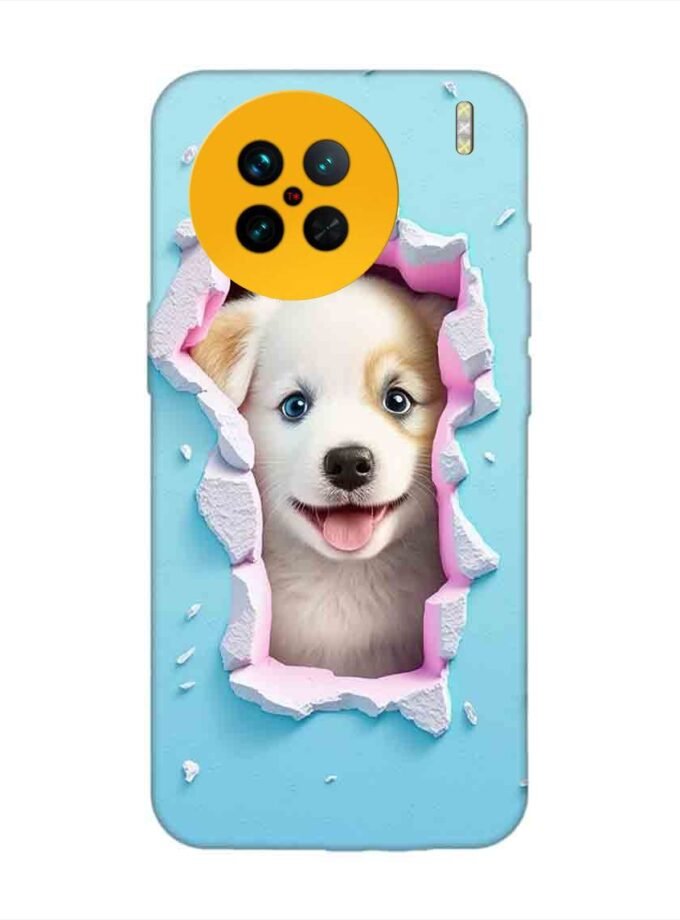 Printed Back Cover for Vivo X90 Close Up Dog Looking Out Hole Wall