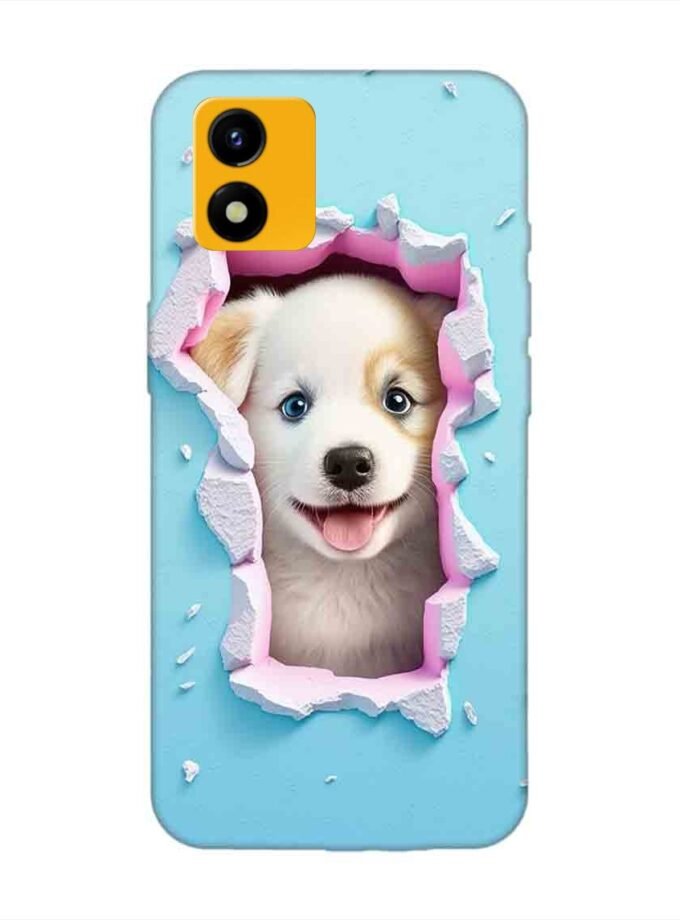 Printed Back Cover for Vivo Y01A Close Up Dog Looking Out Hole Wall