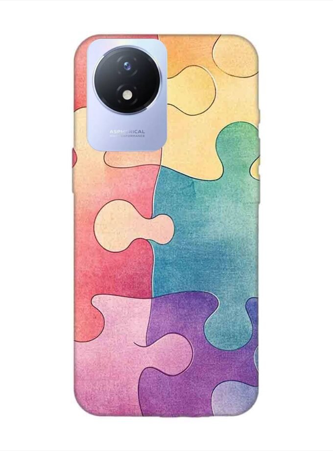 Printed Back Cover for Vivo Y02 Close Up Colorful Puzzle Piece