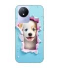 Printed Back Cover for Vivo Y02 Close Up Dog Looking Out Hole Wall