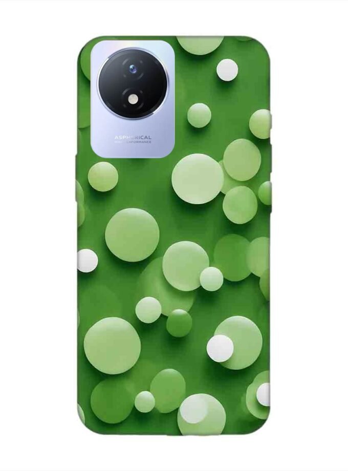 Printed Back Cover for Vivo Y02 Close Up Green Background With White Polka Dots