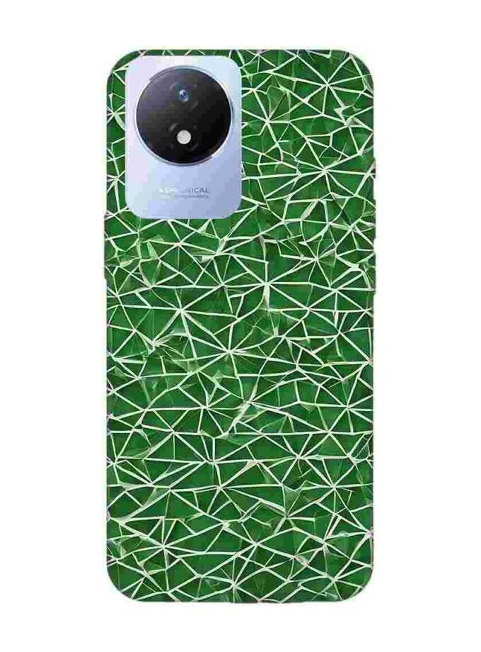 Printed Back Cover for Vivo Y02 Close Up Green White Geometric Pattern