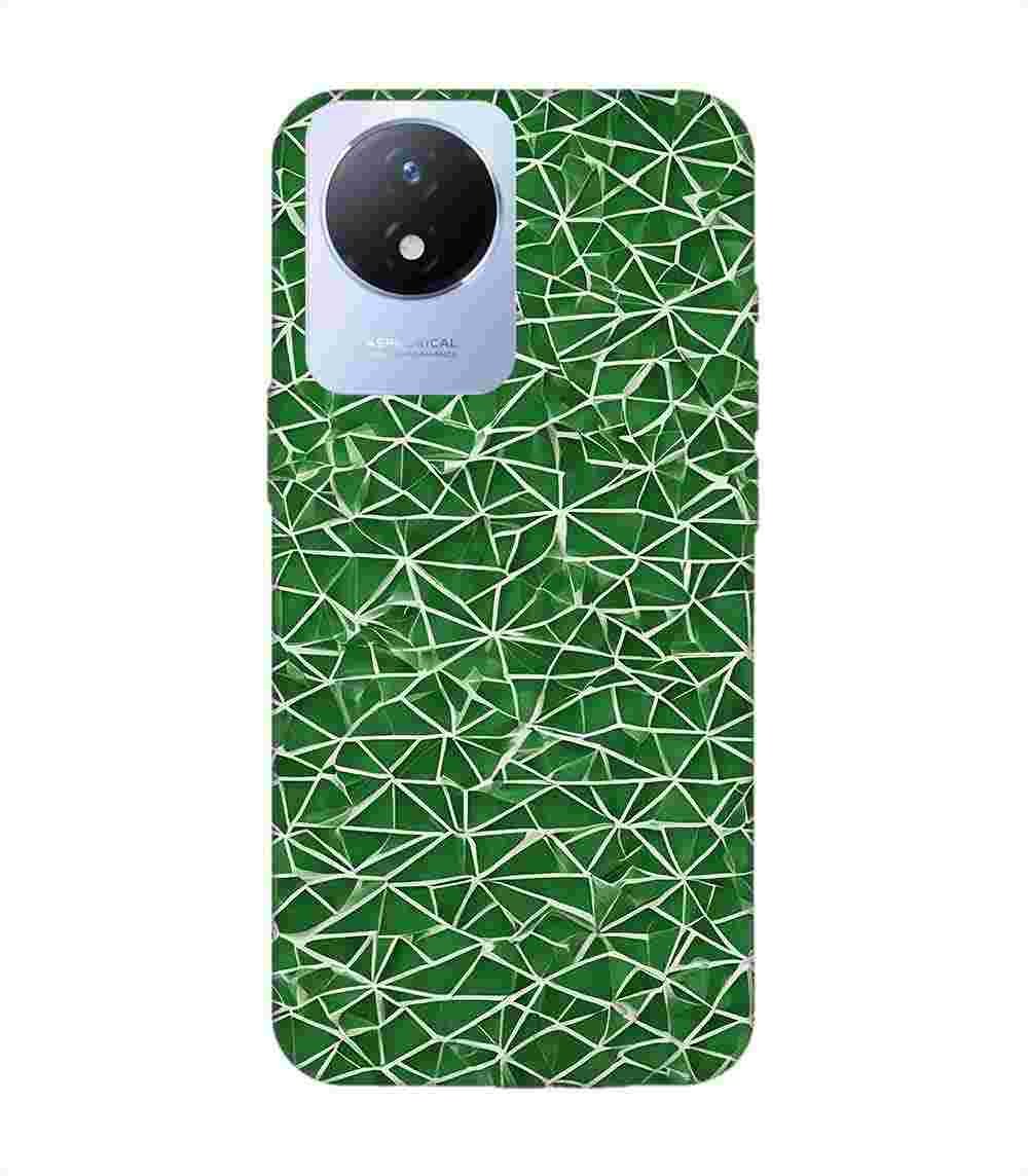 Printed Back Cover for Vivo Y02 Close Up Green White Geometric Pattern