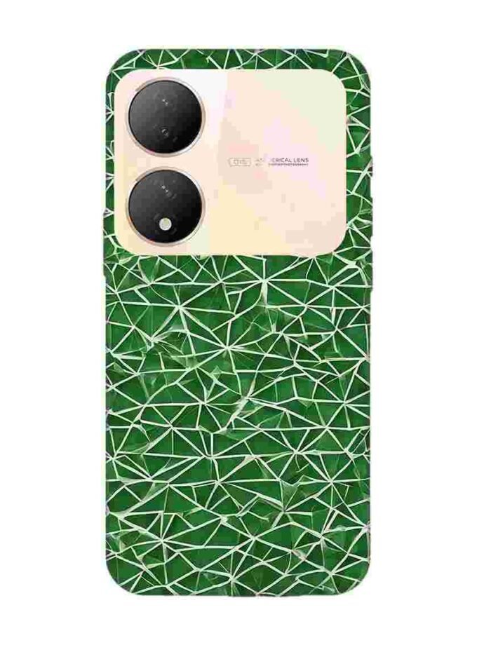 Printed Back Cover for Vivo Y100A (5G) Close Up Green White Geometric Pattern
