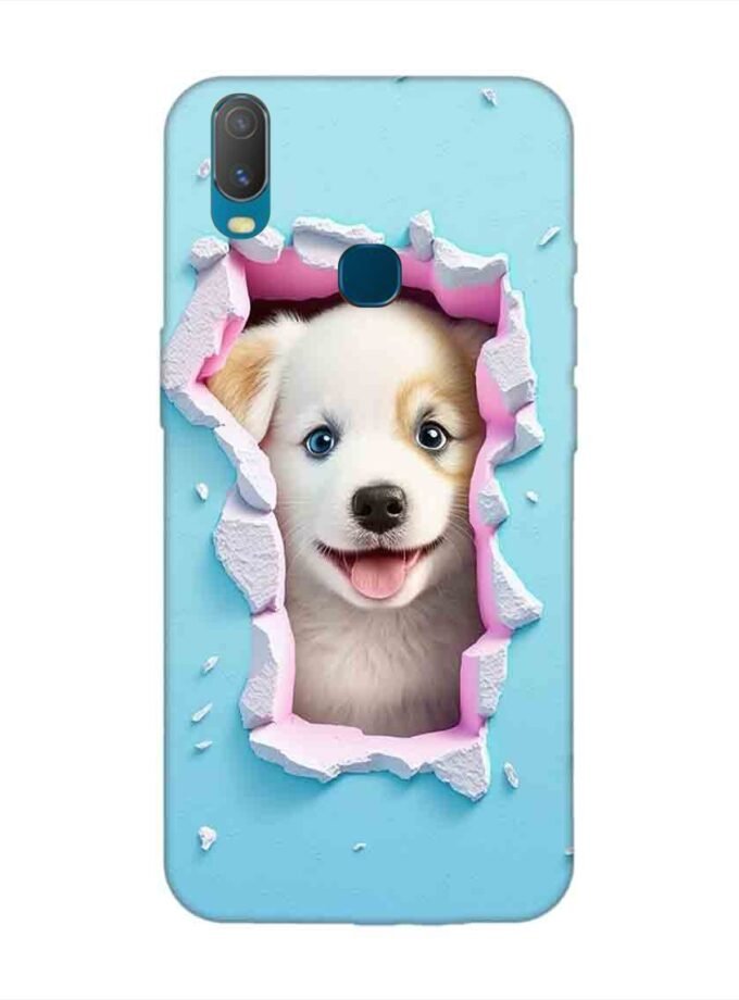 Printed Back Cover for Vivo Y11 Close Up Dog Looking Out Hole Wall