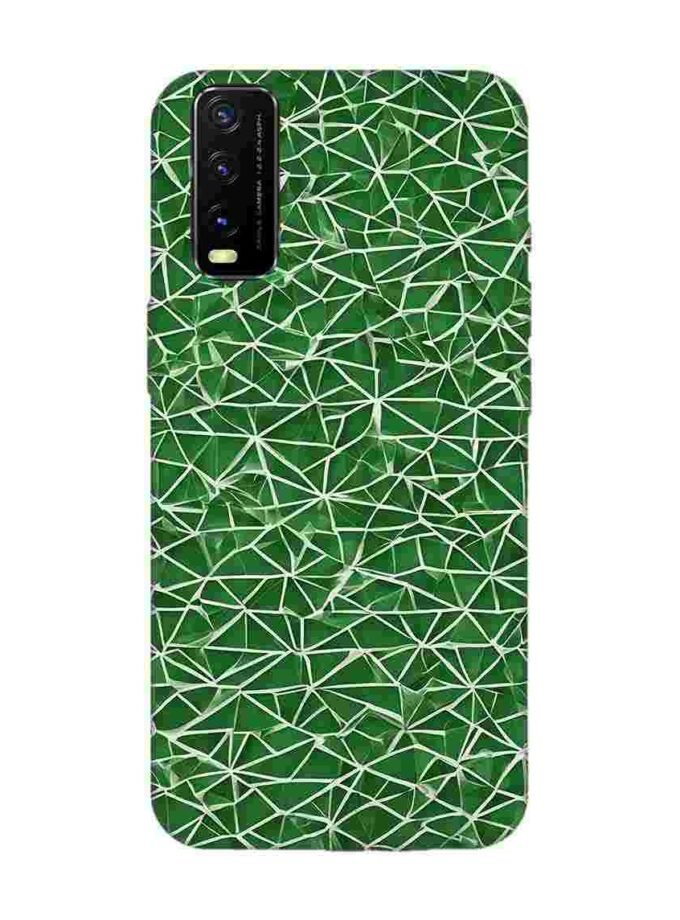Printed Back Cover for Vivo Y12S Close Up Green White Geometric Pattern