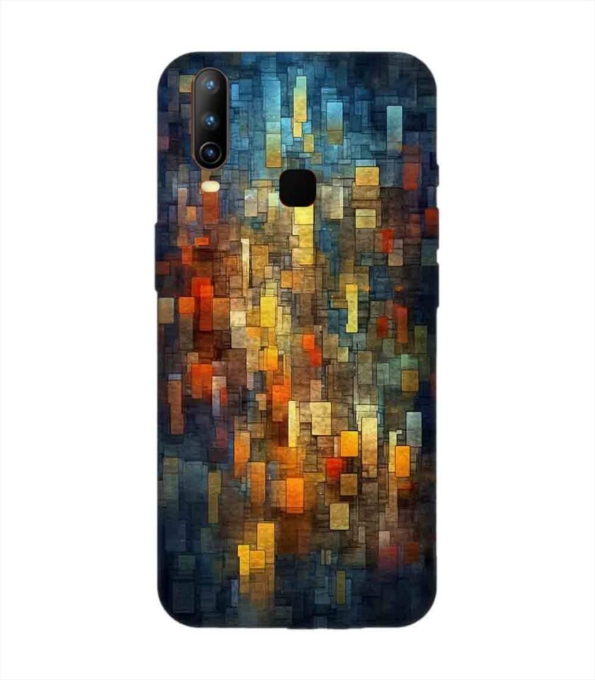 Printed Back Cover for Vivo Y15 Close Up Colorful Mosaic Squares Shapes