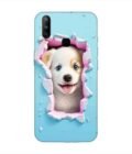 Printed Back Cover for Vivo Y15 Close Up Dog Looking Out Hole Wall
