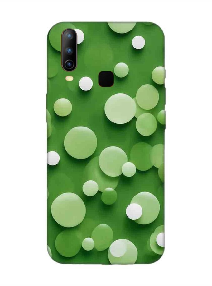 Printed Back Cover for Vivo Y15 Close Up Green Background With White Polka Dots