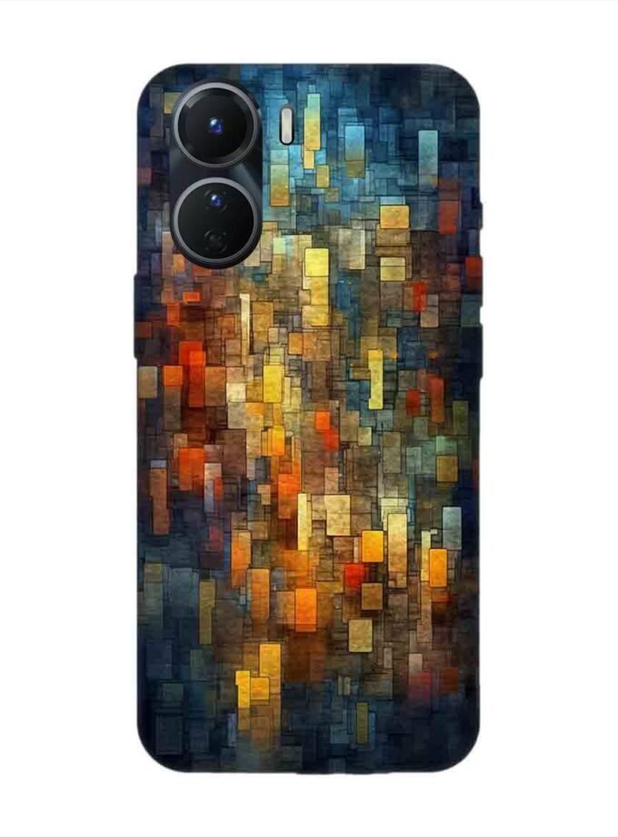 Printed Back Cover for Vivo Y16 Close Up Colorful Mosaic Squares Shapes