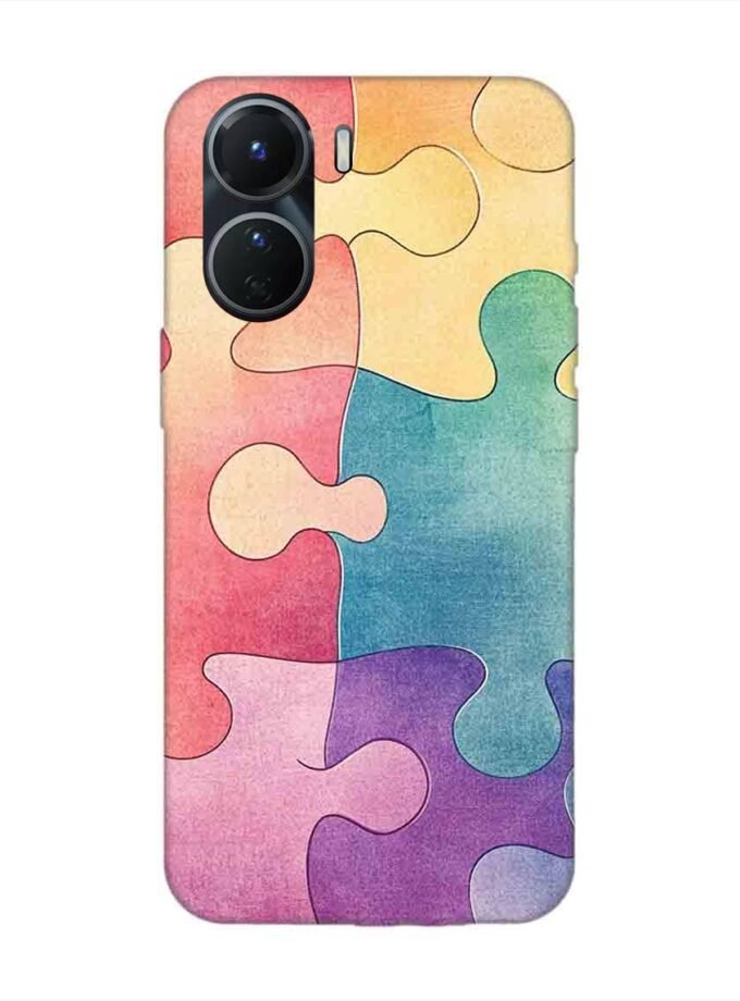 Printed Back Cover for Vivo Y16 Close Up Colorful Puzzle Piece