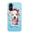 Printed Back Cover for Vivo Y16 Close Up Dog Looking Out Hole Wall