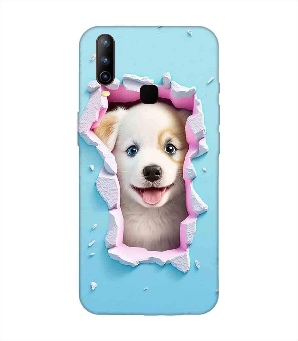 Printed Back Cover for Vivo Y17 Close Up Dog Looking Out Hole Wall