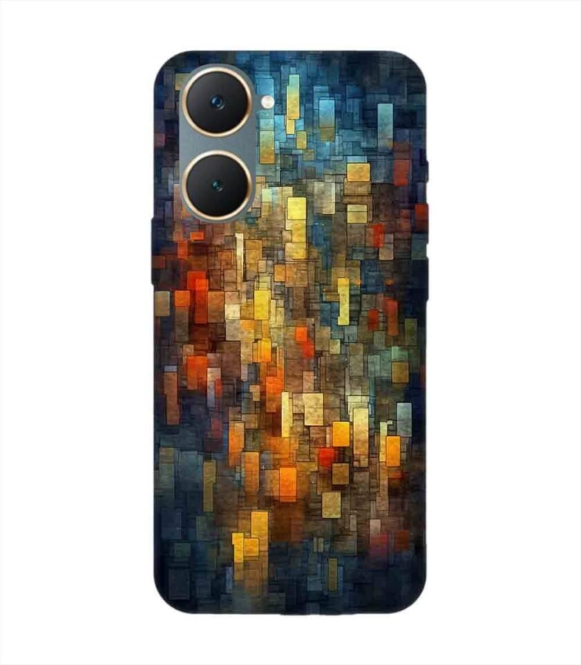Printed Back Cover for Vivo Y18E Close Up Colorful Mosaic Squares Shapes