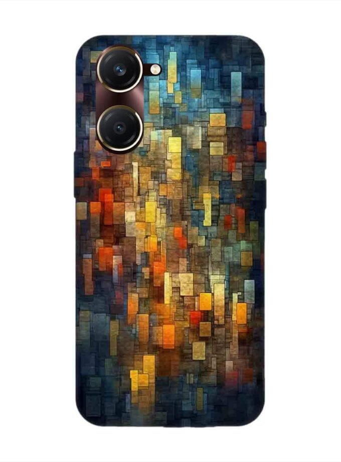 Printed Back Cover for Vivo Y18T Close Up Colorful Mosaic Squares Shapes