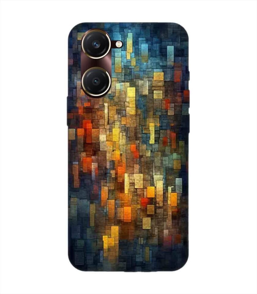 Printed Back Cover for Vivo Y18T Close Up Colorful Mosaic Squares Shapes