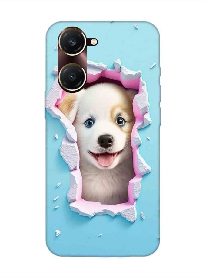 Printed Back Cover for Vivo Y18T Close Up Dog Looking Out Hole Wall