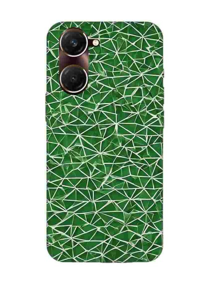 Printed Back Cover for Vivo Y18T Close Up Green White Geometric Pattern