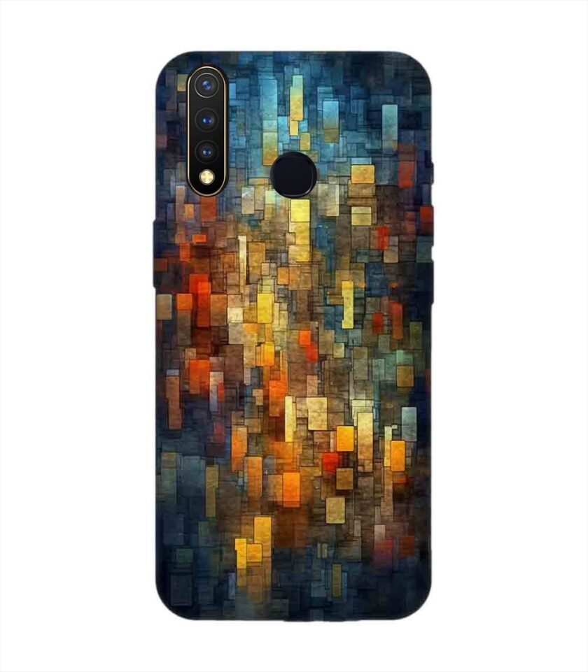 Printed Back Cover for Vivo Y19 Close Up Colorful Mosaic Squares Shapes