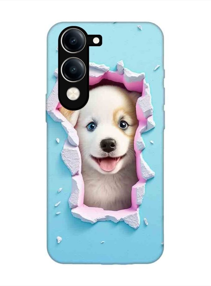 Custom Printed Case Cover for Vivo Y19E close up dog looking out hole wall