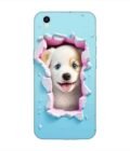 Printed Back Cover for Vivo Y1S Close Up Dog Looking Out Hole Wall